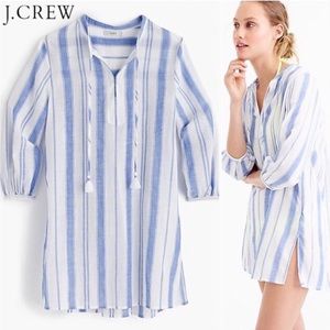 J. Crew Blue Striped Cotton Tassel Tunic XL